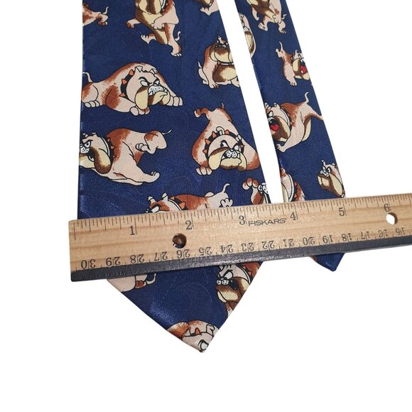 Steven Harris Handmade Bulldog Pattern Blue Tie Novelty Cartoon Vet Shelter Dog - Picture 3 of 6